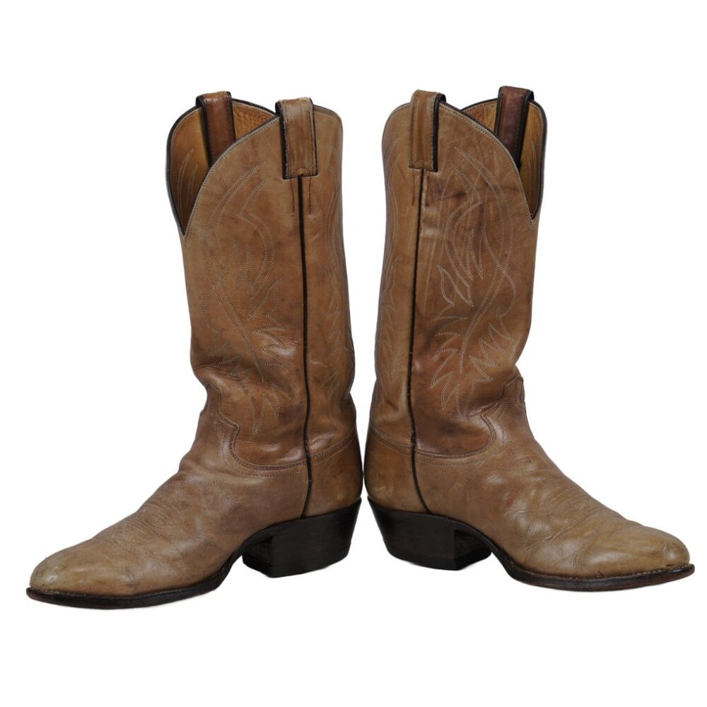 Justin Marble Biscuit Tan Leather Western Cowboy Boots Vintage US Made Men 8.5 C